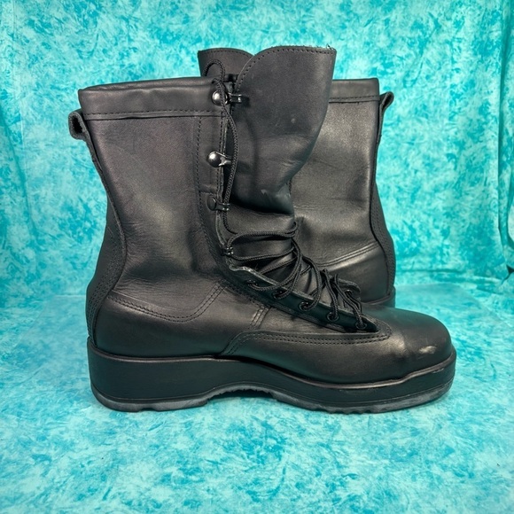 Black Leather Lace Up Steel Toe Waterproof Navy Flight Combat Boots Size 9.5